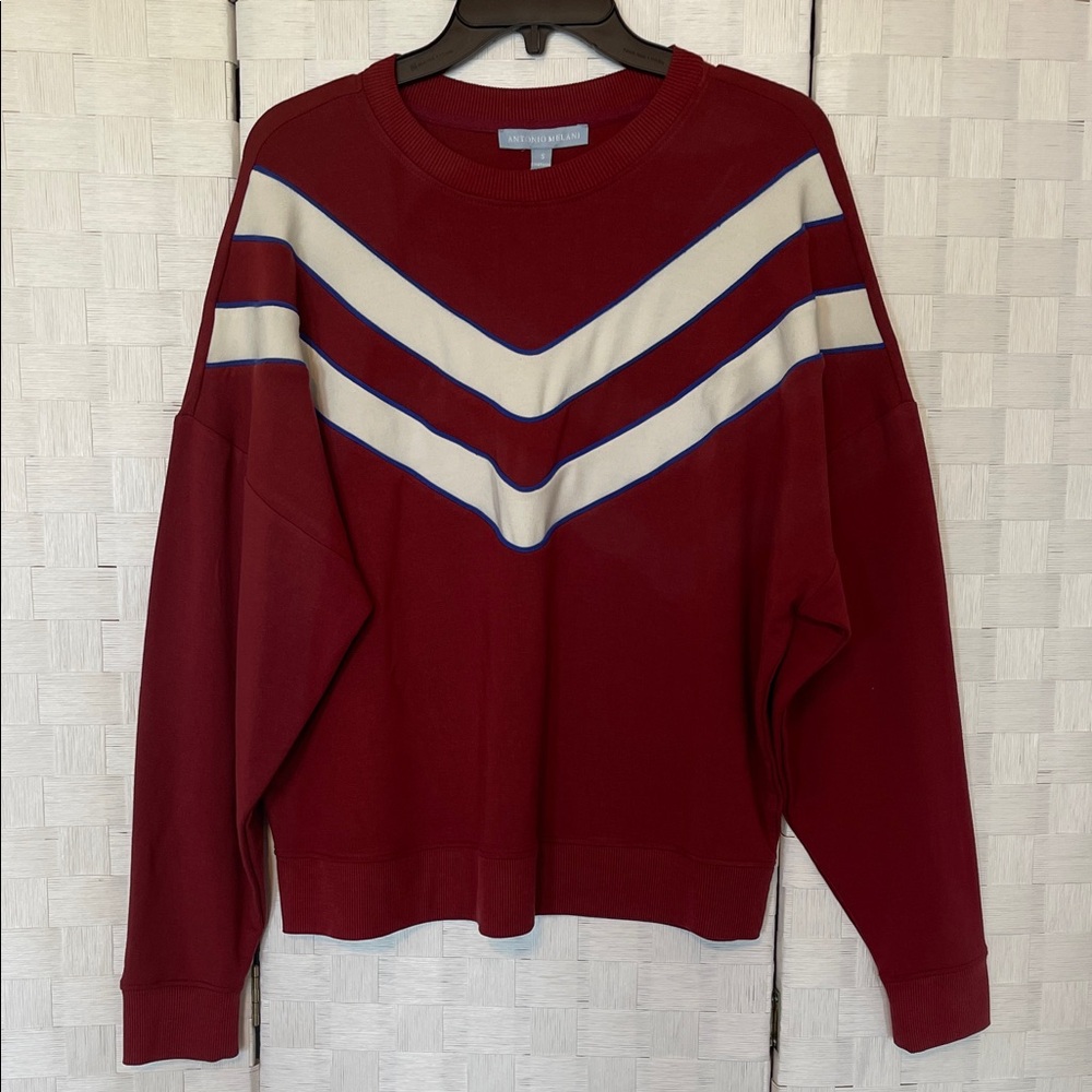 ANTONIO MELANI Burgundy and White Sweatshirt Size Small PTP 24”-27” NWT